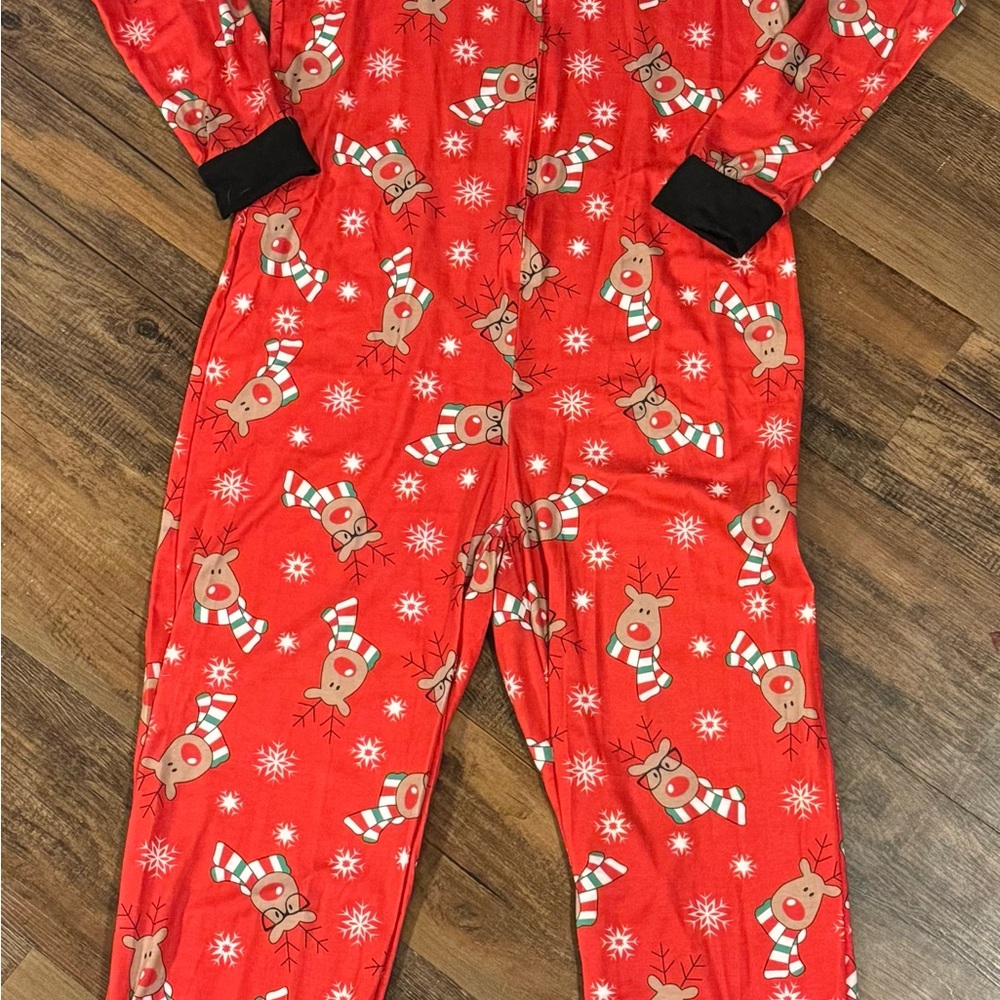 Holiday Adult Small One Piece Rudolph The Red Nose Reindeer Pajamas Hooded Zip